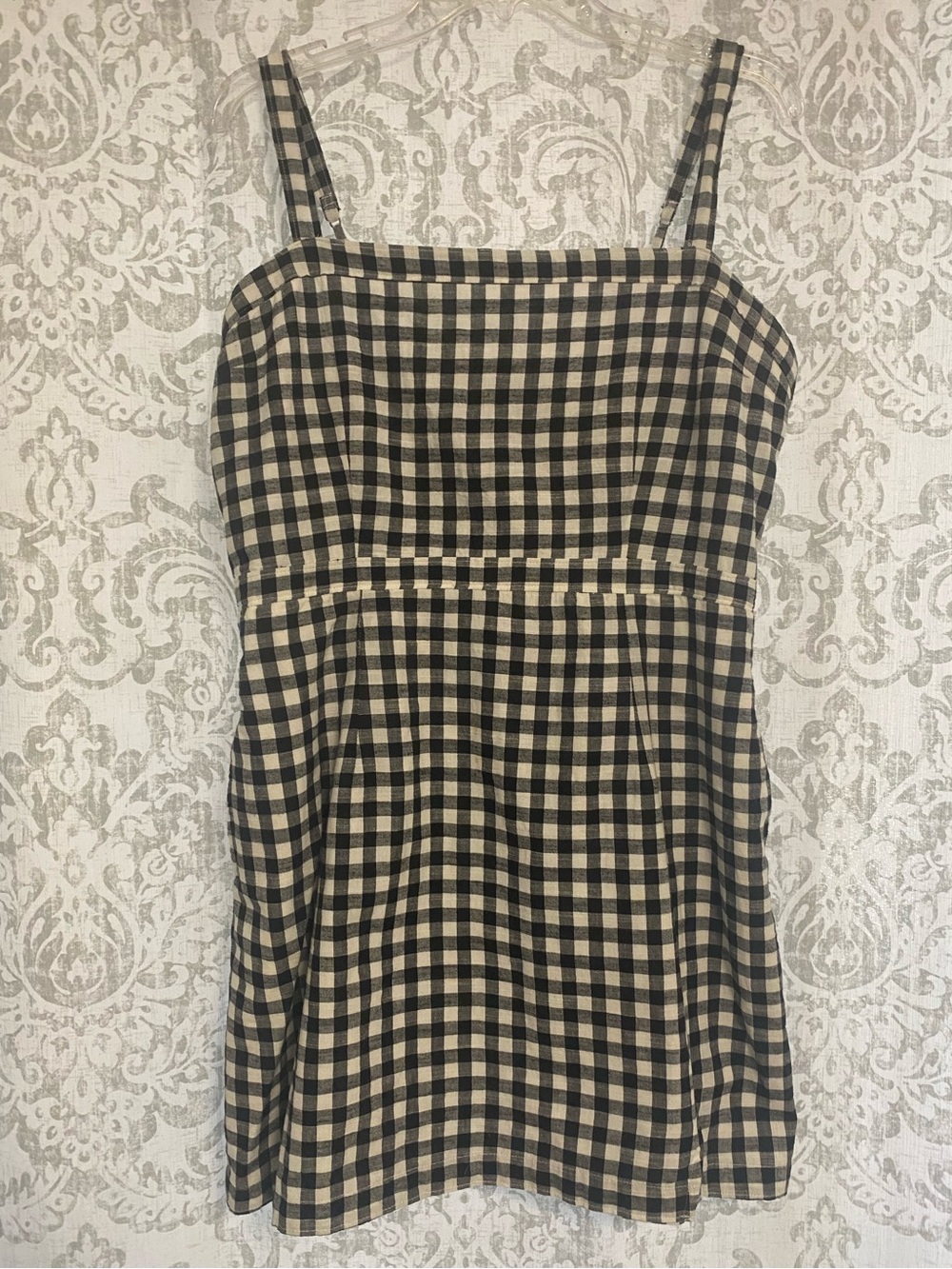 Abercrombie & Fitch Square Neck Pocket Gingham Preppy Mini Dress Black White XL